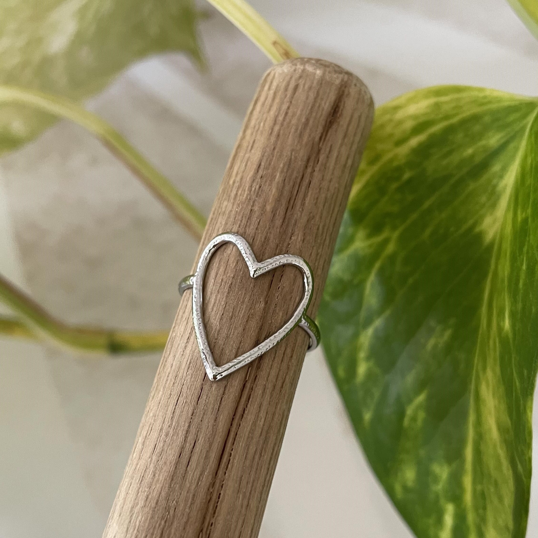 Bague coeur argenté ajustable acier inoxydable