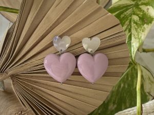 Boucles d'oreilles cœur lilas et cœur terrazzo