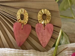 Boucles d'oreilles cercle doré et cœur rose