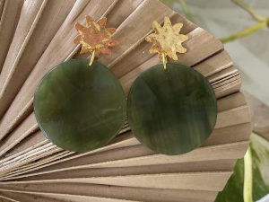 Boucles d'oreilles rond kaki et soleil doré