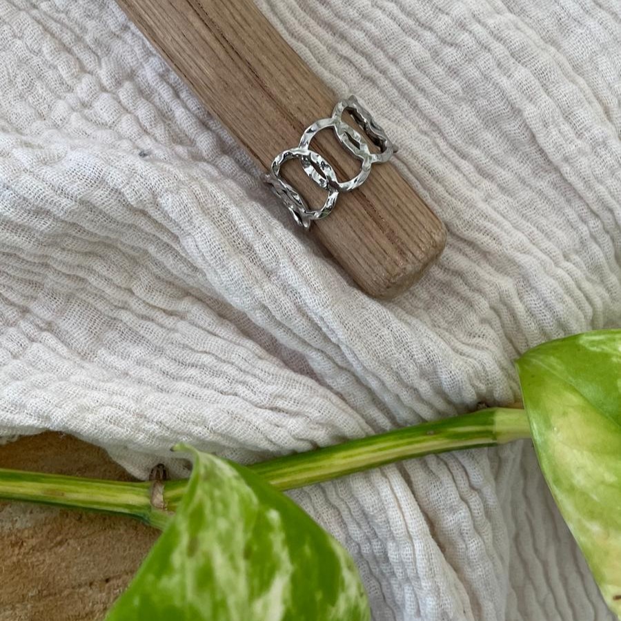 Bague argentée acier inoxydable anneaux